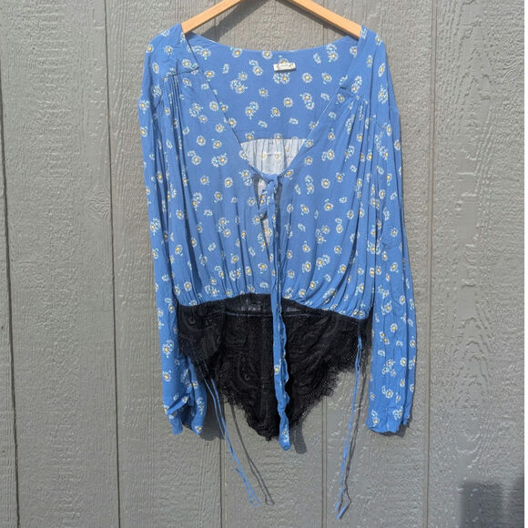 Intimately Free People Women's Body Suit M Boho Boat Neck Sunflower Ballerina - Picture 5 of 5